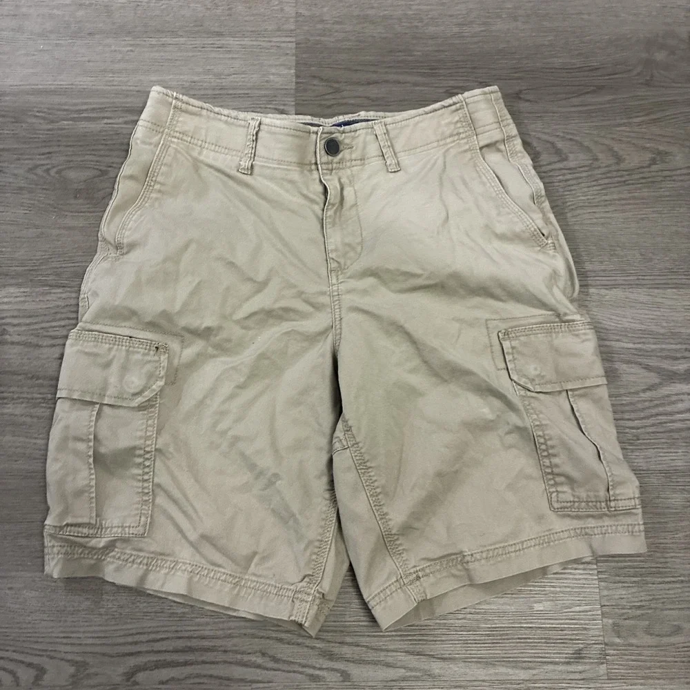 George Men's 30 Flat Front CARGO Shorts At the Knee 10" KHAKI - Picture 1 of 5